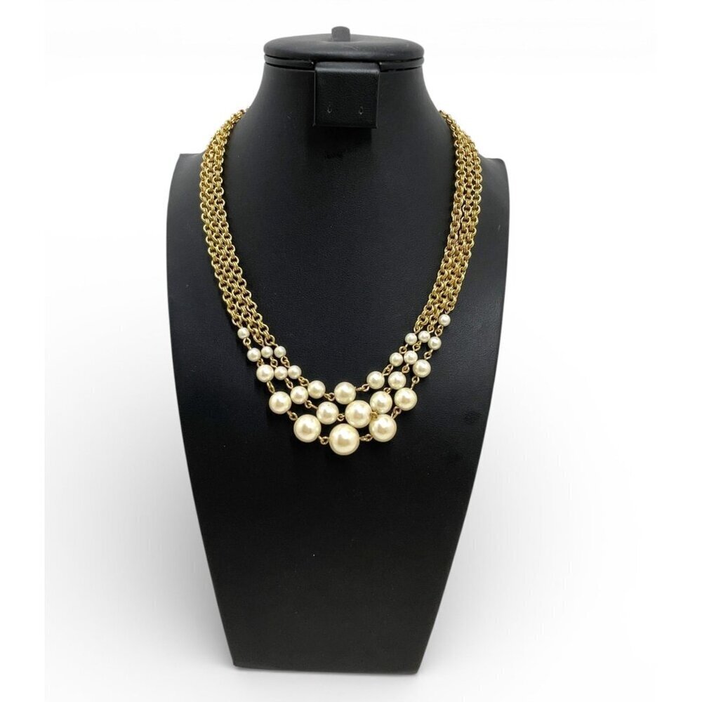 Avon Faux Pearl Necklace Gold Tone Multi-Strand Vintage Style Statement 16"L